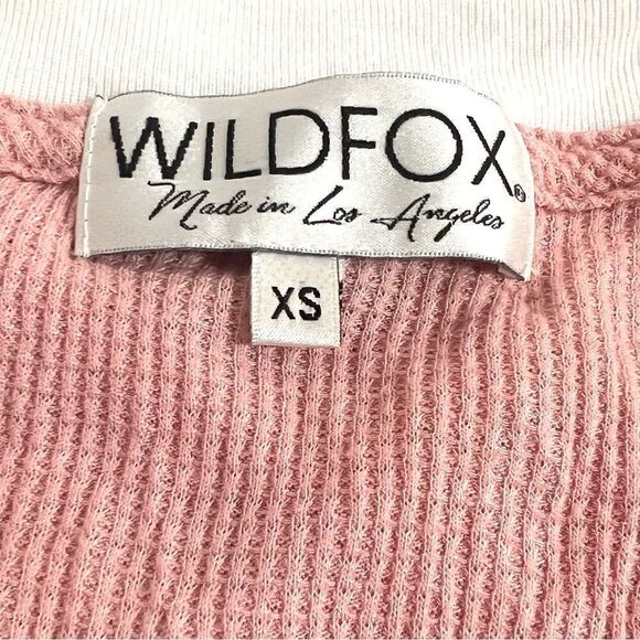 WildFox Soft Waffle Knit Leroy V-Neck Tee XS 3/4 Quarter Sleeve Pink White Gray - Picture 11 of 13